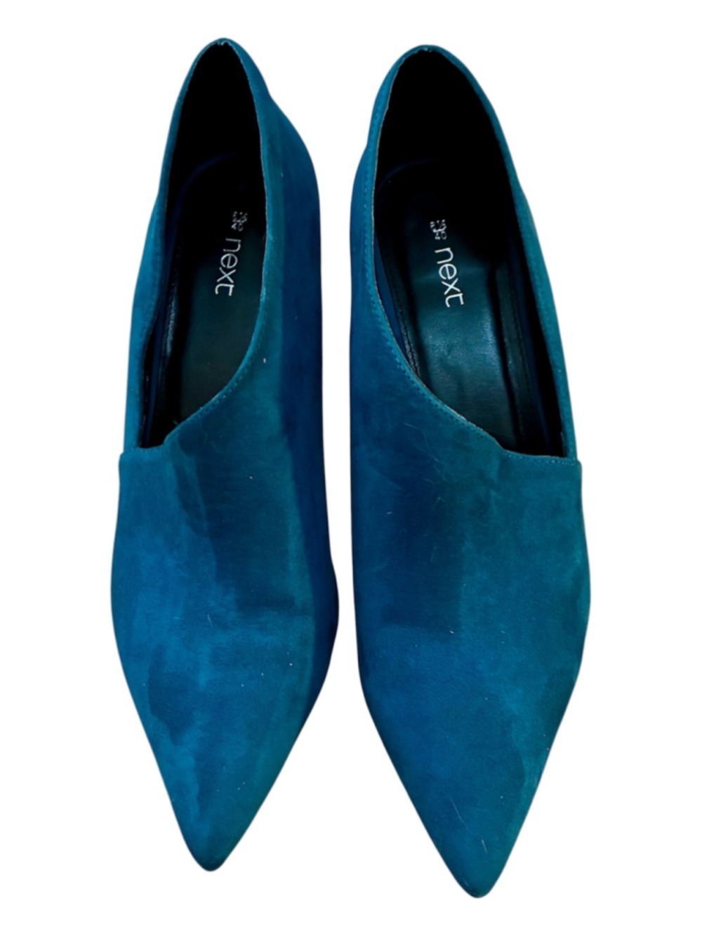 Next Teal Blue Suede Pointed Toe V-Cut Kitten Heel Ankle Booties Size US 9 - Picture 5 of 10
